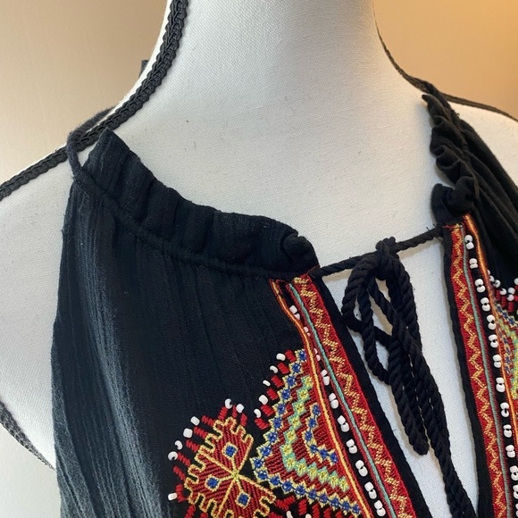 Madewell Embroidered Black Boho Aztec Maxi Dress Halter Top size Small EUC - Picture 4 of 11